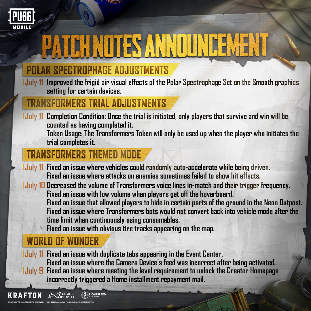 PUBG MOBILE最新更新修复问题公告_图2