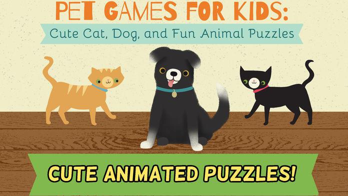 儿童宠物游戏： 可爱的猫，狗，和有趣的动物拼图 - 对于教育