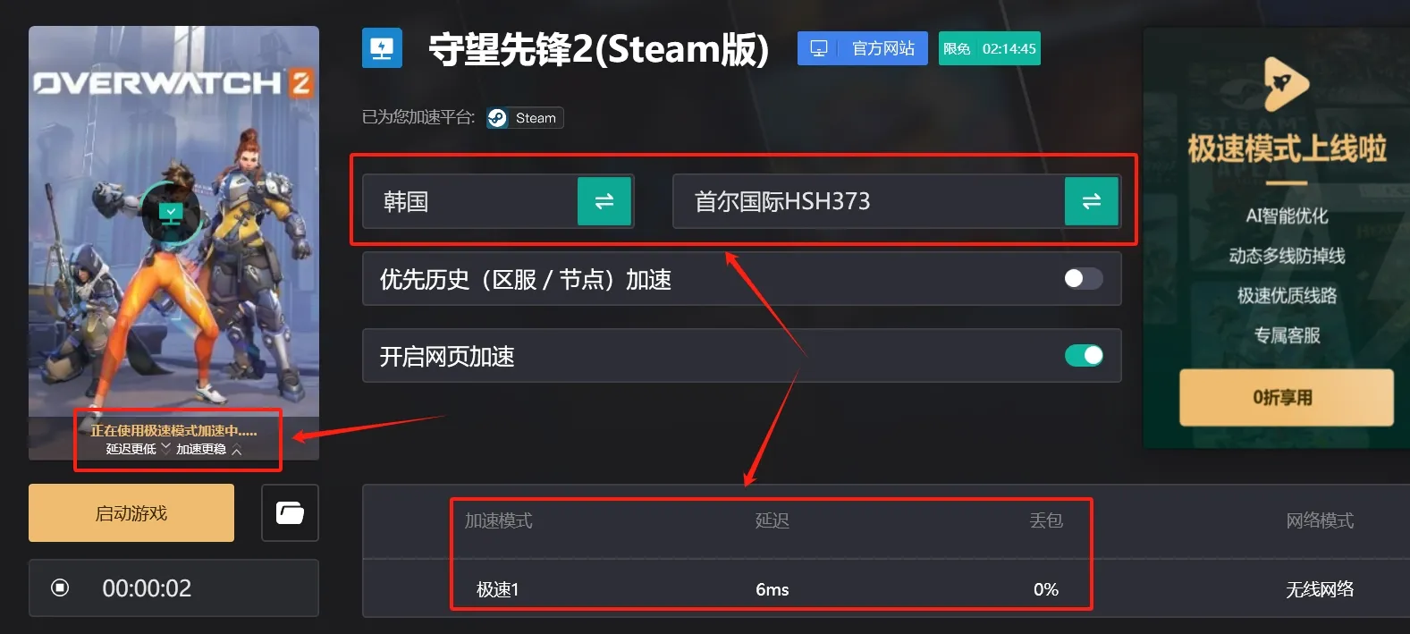 守望先锋(Steam版)极速加速数据展示