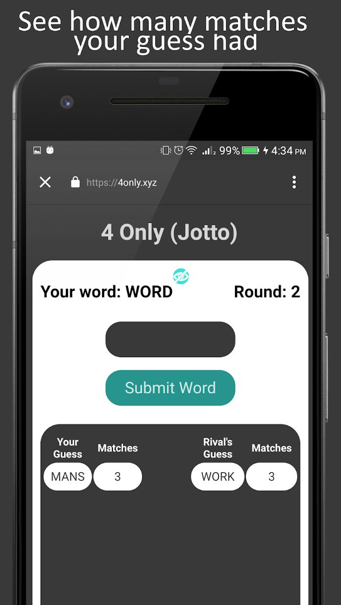 4 Only Jotto: The 4 Letter Logic Word Game_截图_3