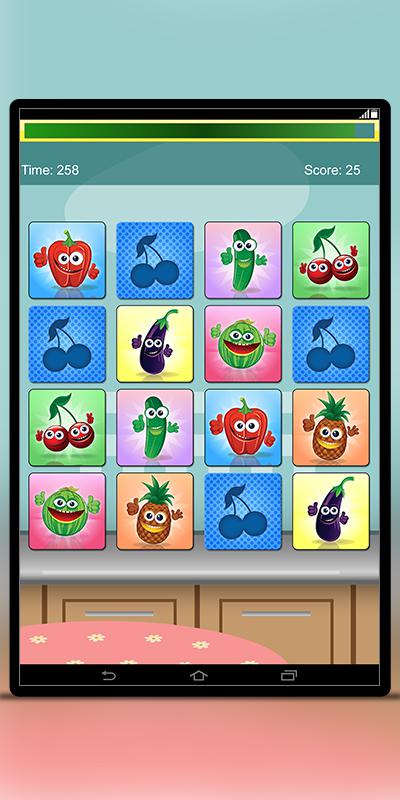 水果和蔬菜：给孩子、男孩和女孩的配对记忆游戏