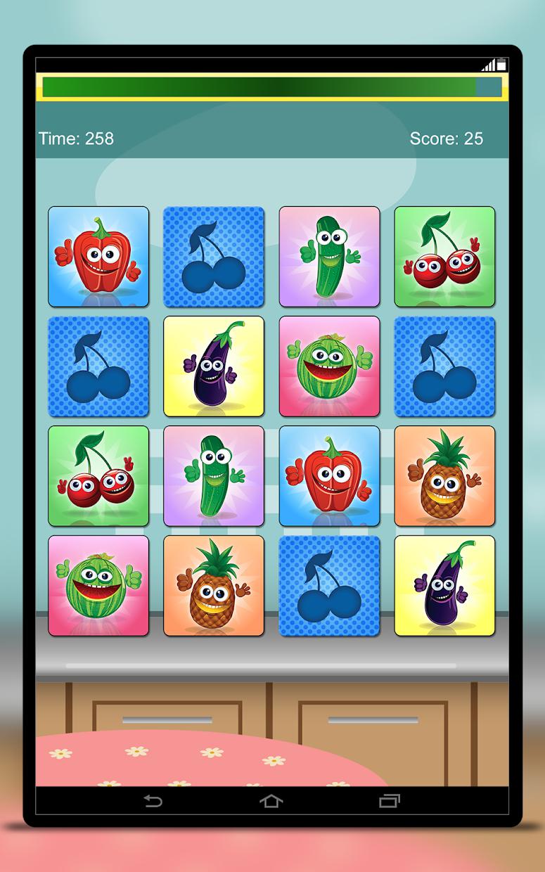 水果和蔬菜：给孩子、男孩和女孩的配对记忆游戏_截图_5
