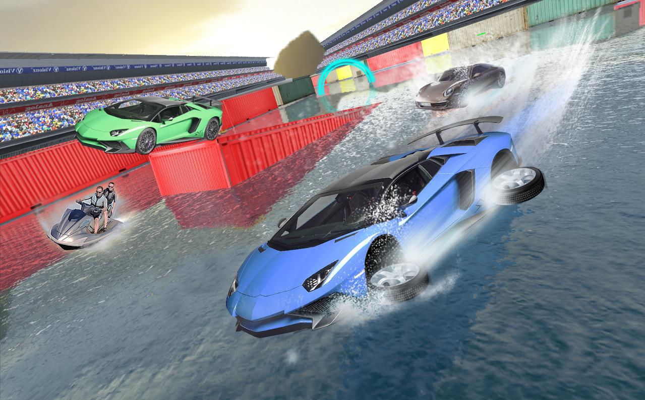 水 汽车 冲浪者 赛跑 公园： 3D 汽车 特技 游戏_截图_2