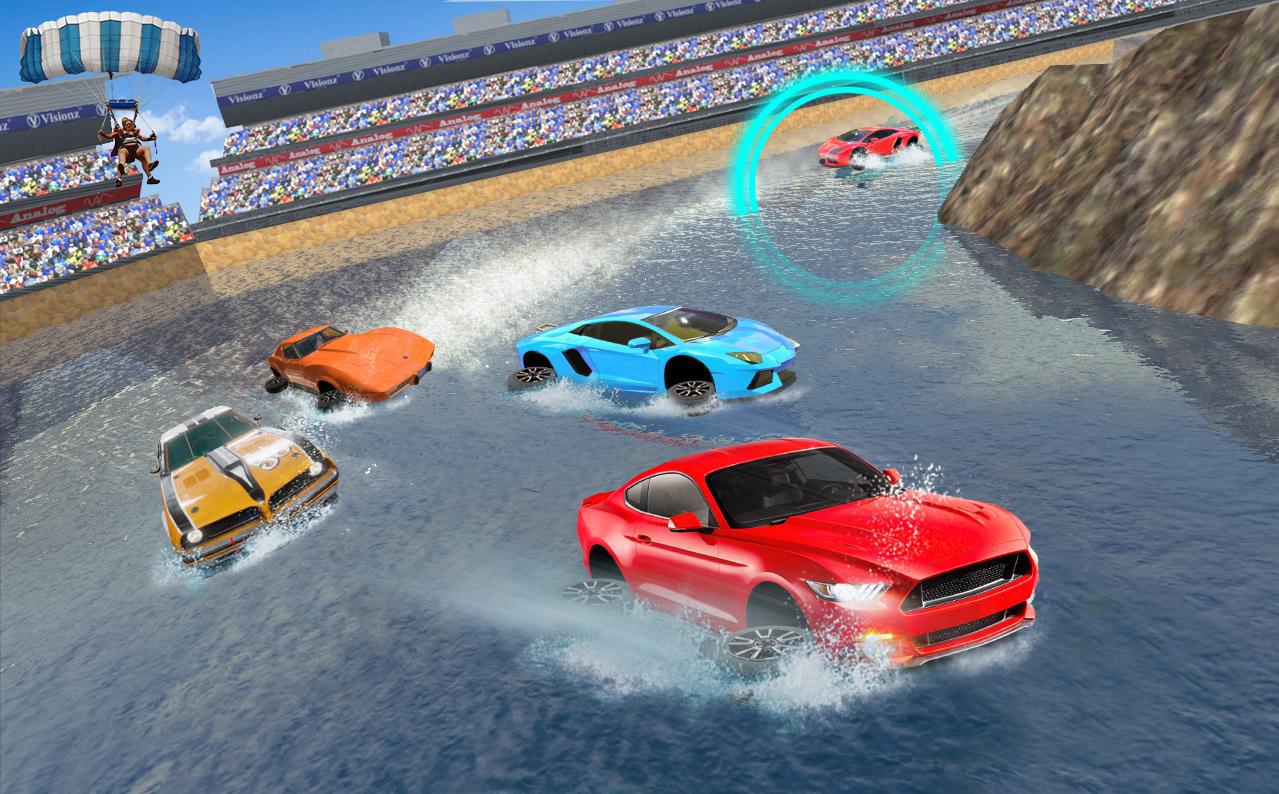 水 汽车 冲浪者 赛跑 公园： 3D 汽车 特技 游戏_截图_3