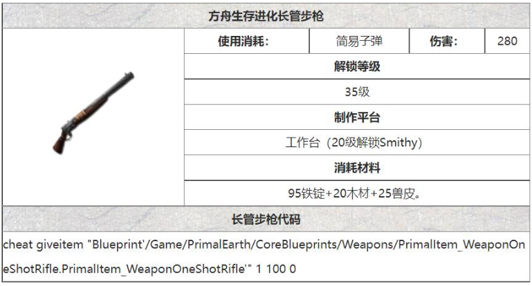 方舟生存进化长管步枪代码 图片1