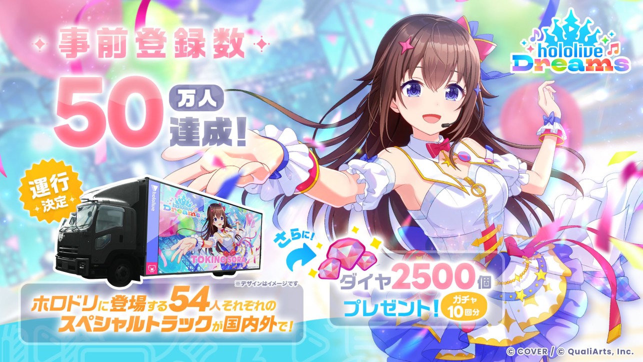 hololive Dreams宣布预约人数突破50万 确定出动全54位登场艺人的特别卡车