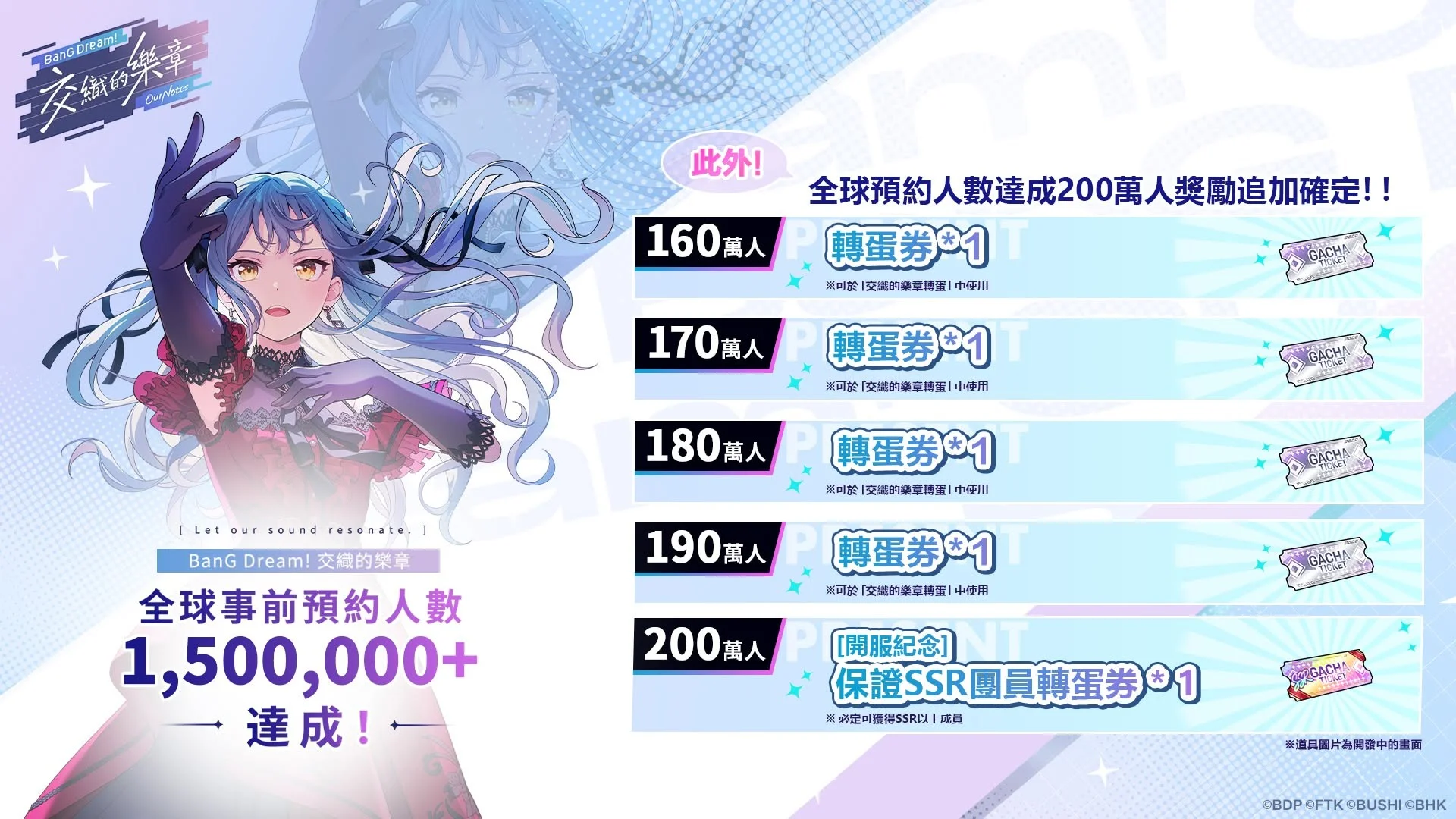 《BanG Dream!交织的乐章》全球预约人数150万达成 将于9/13公布开服日