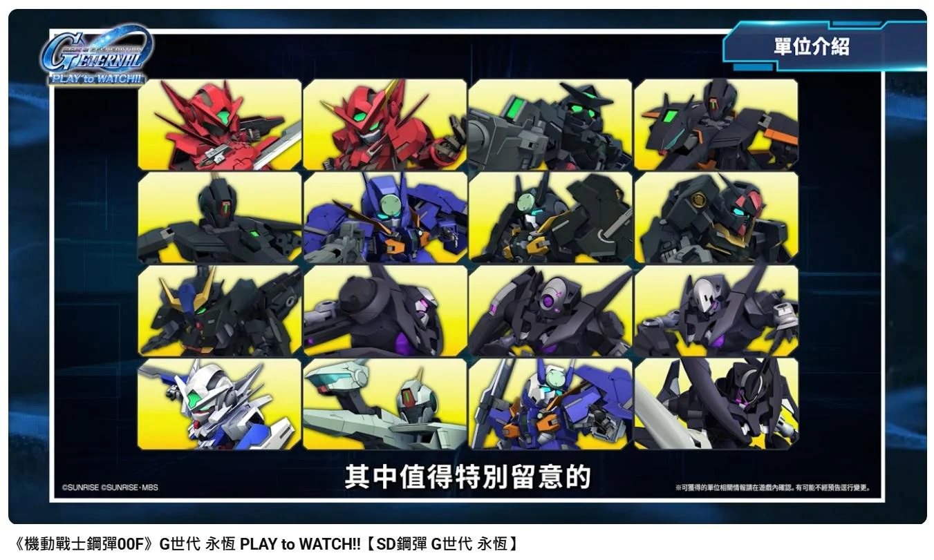 《SD钢弹G世代永恒》推出PLAYtoWATCH《机动战士钢弹00F》介绍影片