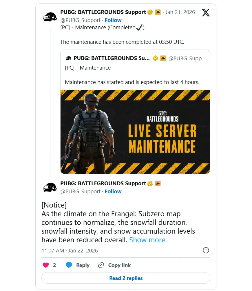 PUBG更新艾伦格地图天气：零度以下——气候开始恢复正常
